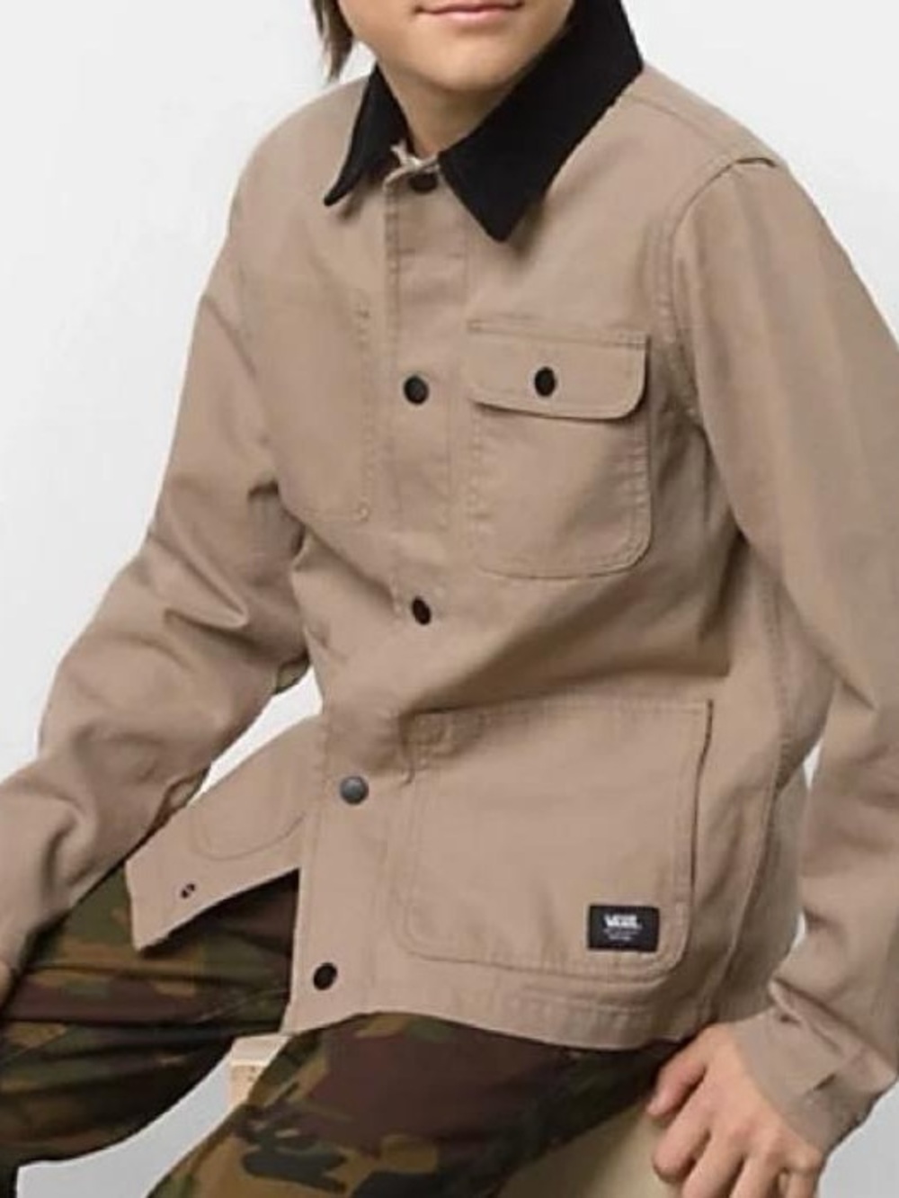 Vans Tan Canvas Jacket with Black Corduroy Collar